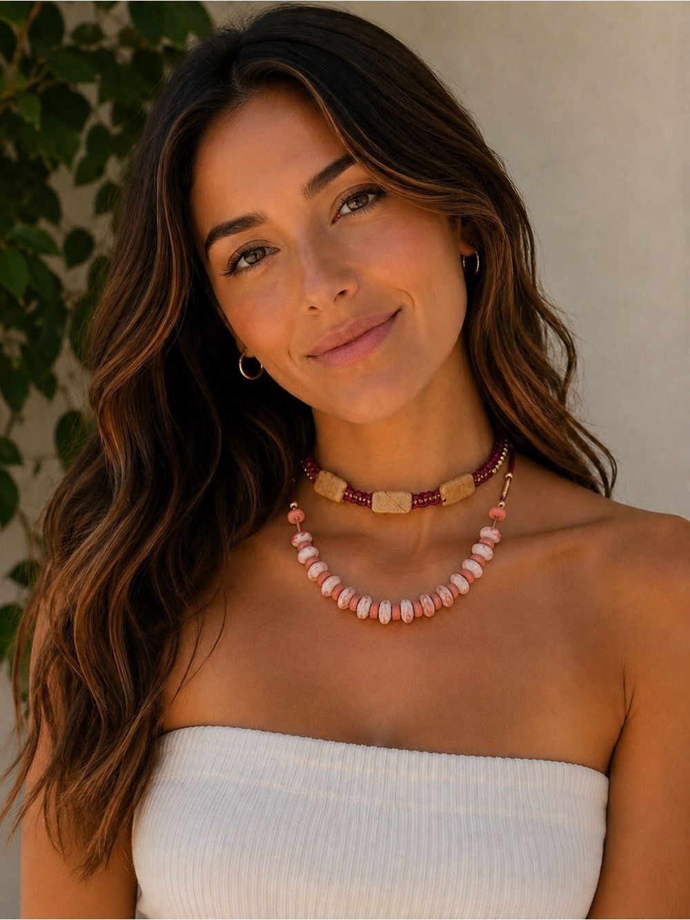 NWT New Lot of Two Free People Boho Beaded Choker/Necklaces Burgundy/Brown